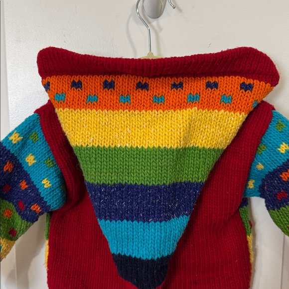 NATIVE KNIT 100% WOOL RAINBOW HOODED FLEECE CARDIGAN 2T-3T - Picture 6 of 8